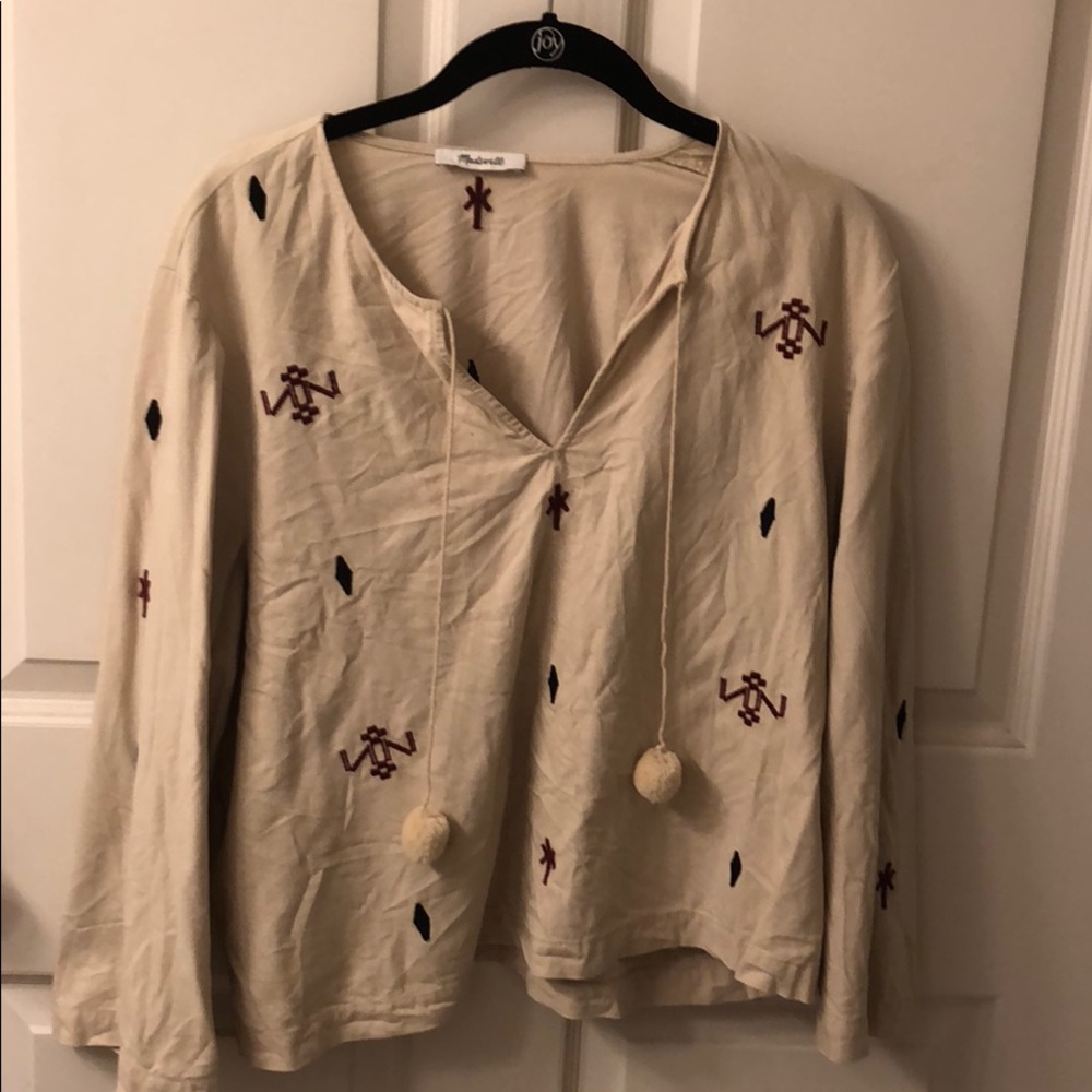 Desert Print Madewell Blouse with pom poms